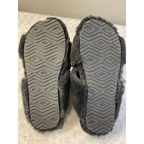 Toms Susie Womens Dark Natural Forged Iron Faux Fur Slippers Open Toe Size 10 - Picture 2 of 5